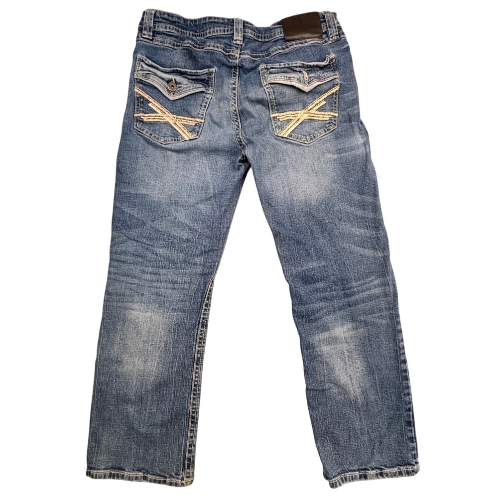 TK Axel Mens Slim Boot Jeans Medium Wash Blue Denim 34x30 Embroidered Pockets